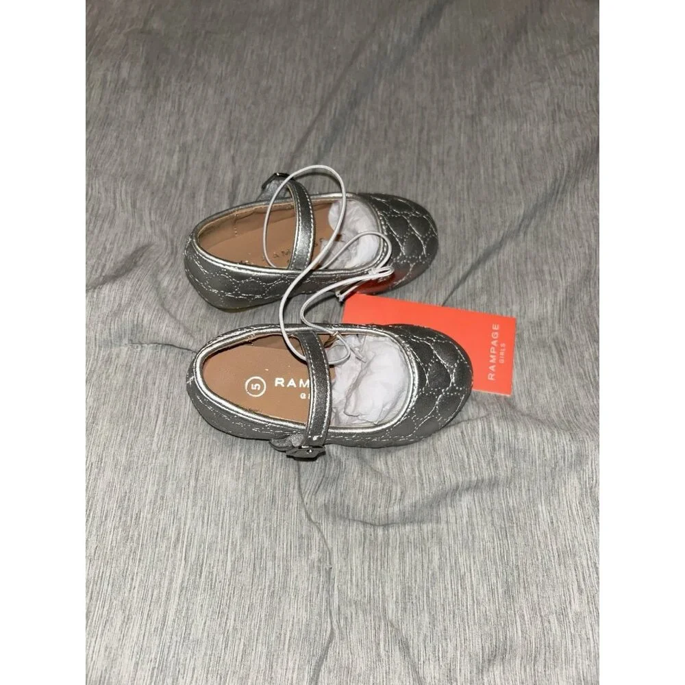Rampage Girls Sliver Casual Dress Holiday School Ballet Flats Shoes Size 5